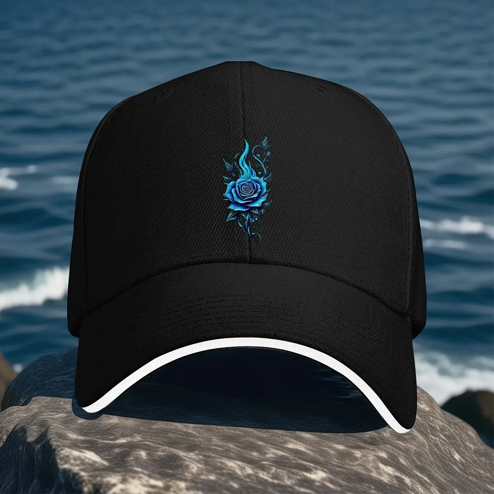 Blue Flame Rose Baseball Cap Unisex Polyester Outdoor Adjustable Graphic Hat