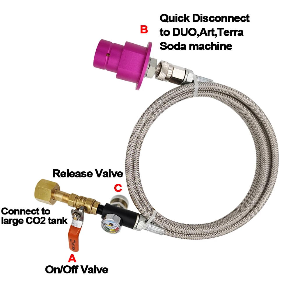 New 1.5m Soda Steel Braided Pipe with W21.8-14, CGA320 Soda Quick Connect Belt with Gauge