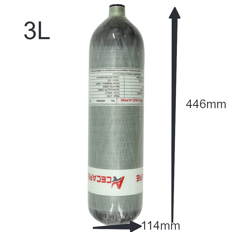 ACECARE Tanque de alta pressão do ar, cilindro da fibra do carbono, garrafa do mergulho autônomo, 4500Psi, 300Bar, 30Mpa, 3L, M18 * 1.5