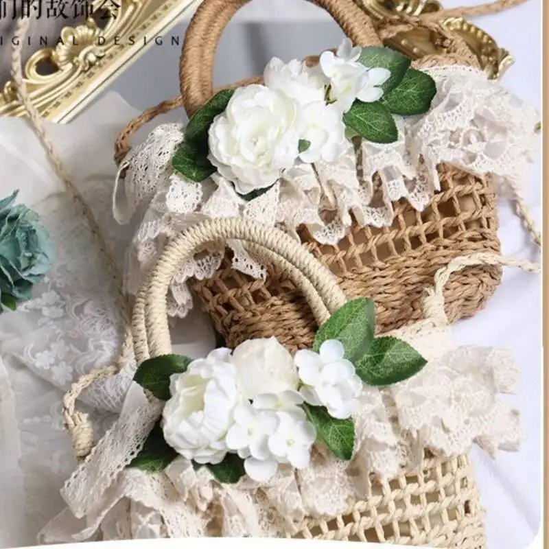 Bloom Fairycore Flower Woven Women 2025 New Vacation Sea Lolita Straw Bags Female Travel Hollow Out Beach Bag Aesthetic
