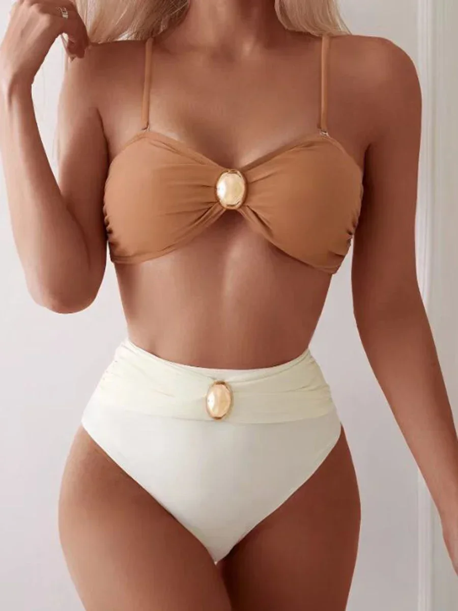 

Однотонное лоскутное бикини с эффектом пуш-ап, 2024, сексуальные женские купальники, женские купальники, бикини с высокой талией, бразильское бикини, пляжная одежда, купальный костюм