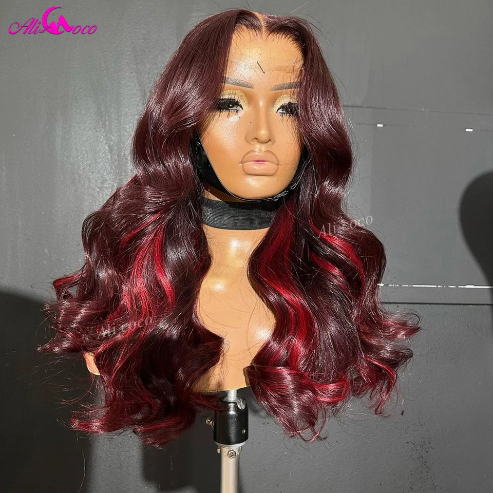 

13x6 99j Burgundy Lace Front Wigs Human Hair 13X4 Body Wave Transparent Human Hair For Women 5x5 Closure Wig 200 Density