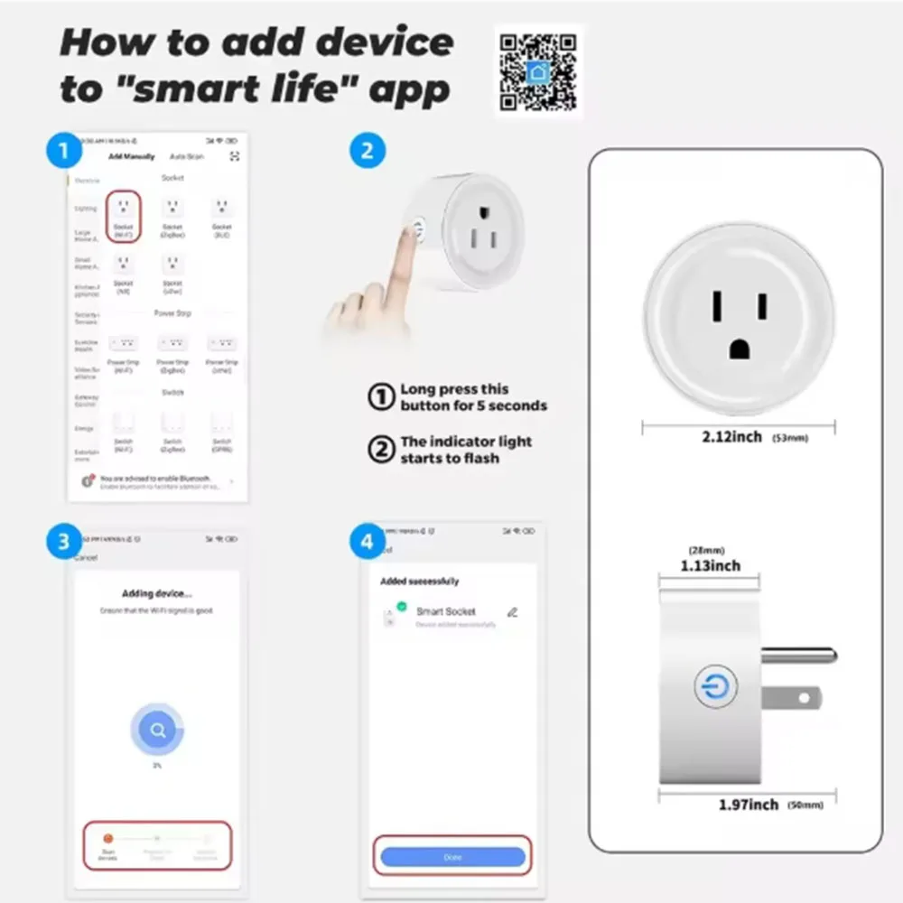 Presa WIFI intelligente Spina americana 10A con funzione di temporizzazione App Controllo remoto Domotica Supporto Alexa Assistente Google Cozylife