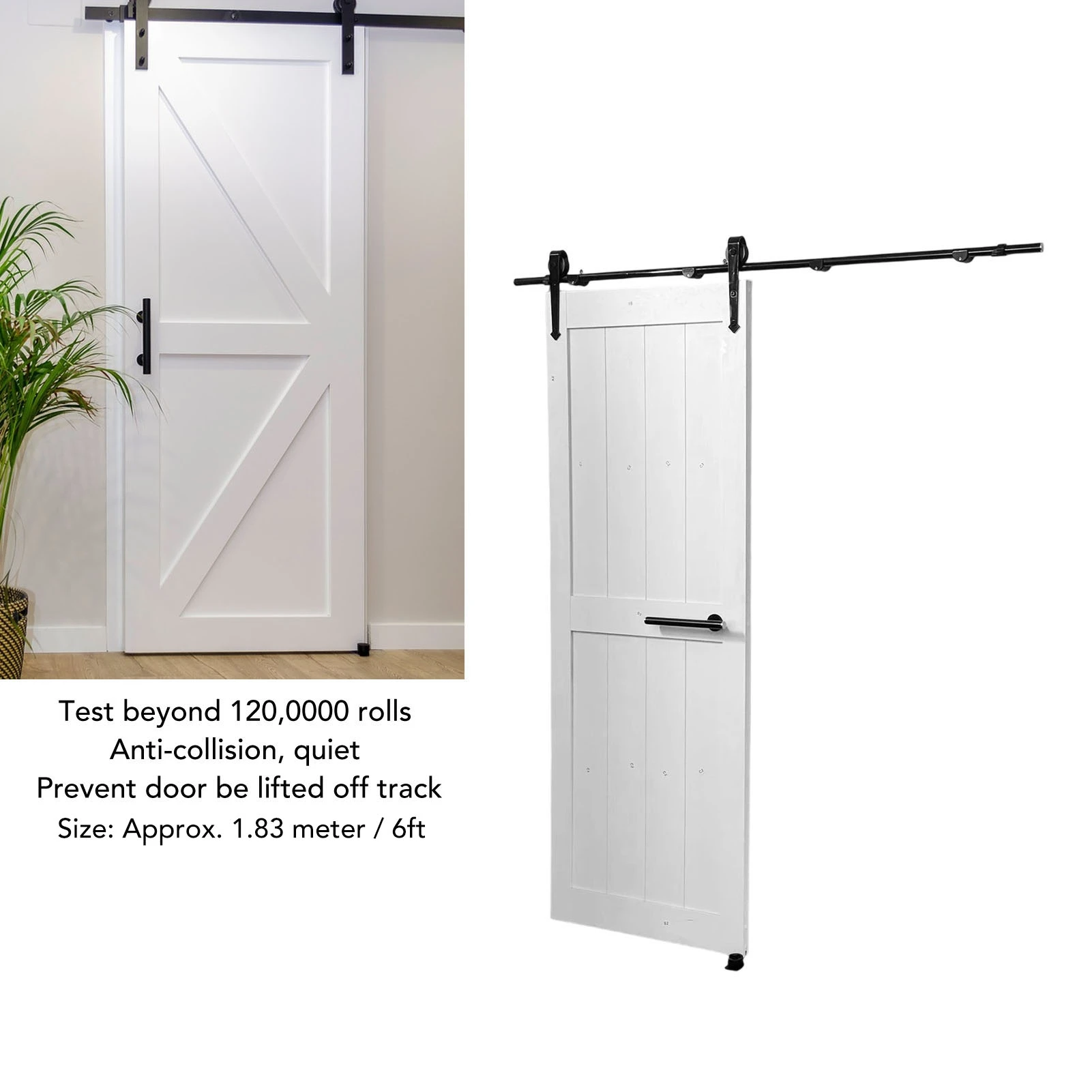 

Heavy Duty 6FT Bypass Barn Door Hardware - Easy Install Sliding Kit for Double Wooden Doors (Black)