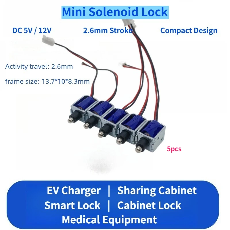 

5pcs DC 5V 12V Mini Solenoid Lock 2.6mm Stroke Electromagnetic Valve for EV Charger Sharing Cabinet Medical Equipment