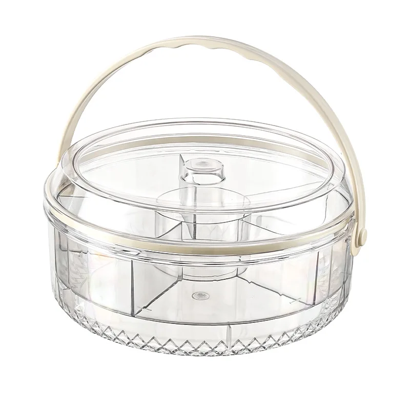 

Five-point fresh-keeping fruit plate with handle, sealed moisture-proof dried fruit plate, portable household round snack