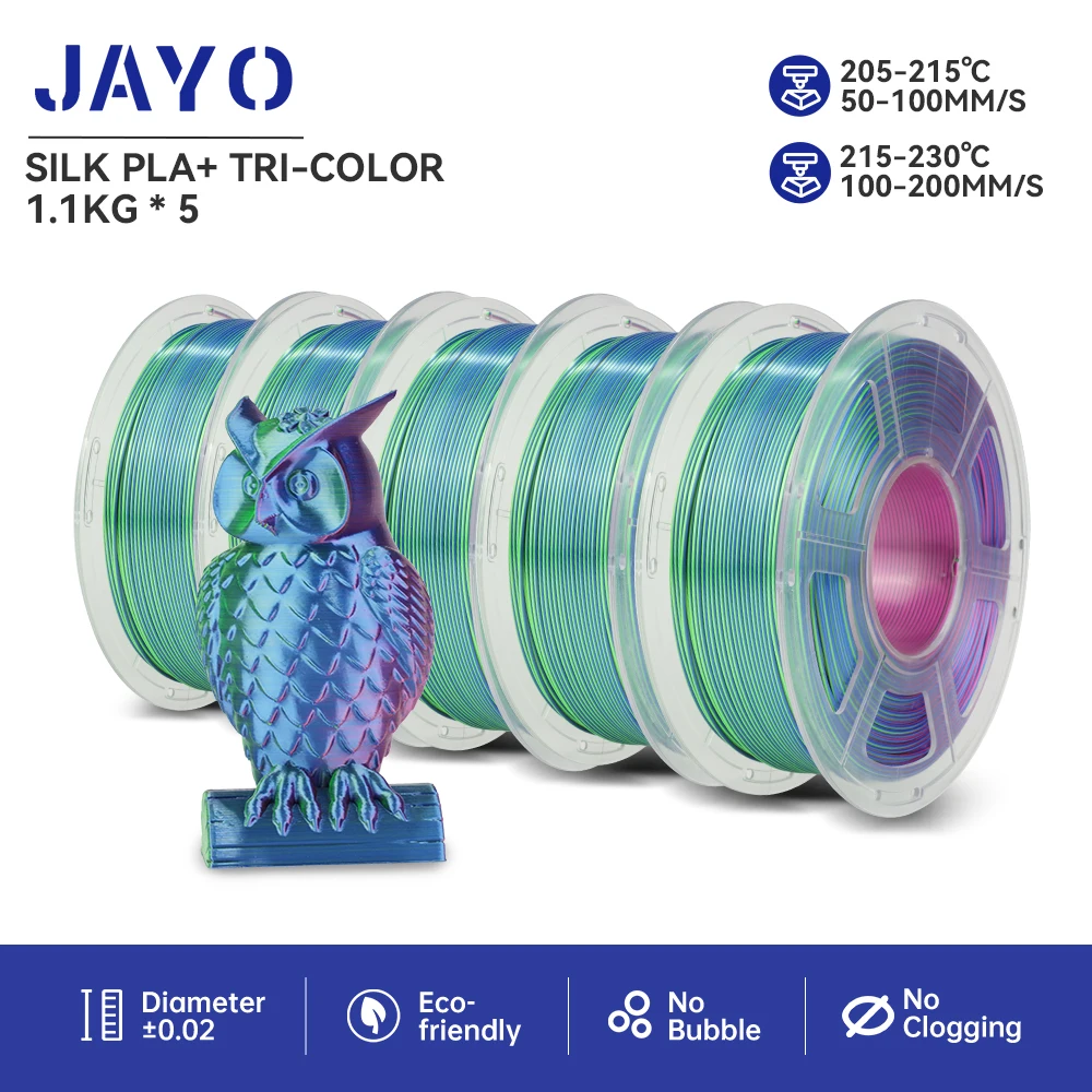 JAYO PLA Regenboog/ZIJDE Regenboog 3D-filament 5,5 kg PLA + 1,75 mm Netjes wond Goede taaiheid Kleurrijk voor FDM 3D-printmaterialen