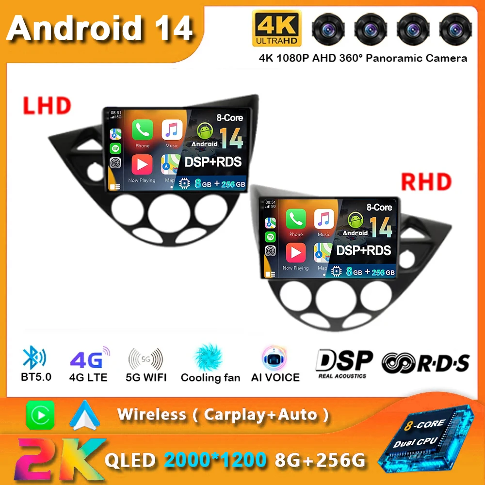 

Android 14 For Ford Fiesta 1995-2001 Focus MK1 1998-2004 Car Radio 2 Din Android Stereo Carplay Autoradio Head Unit Auto