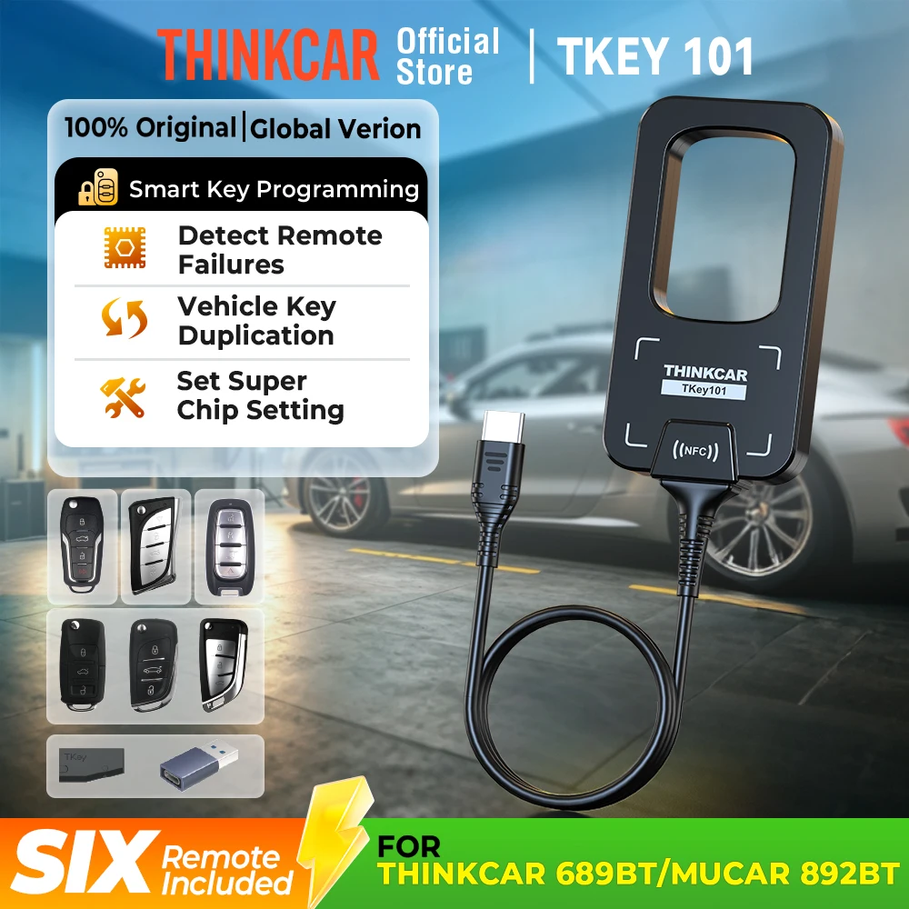 THINKCAR TKEY 101 для MUCAR 892BT 689BT — универсальный программатор автомобильных ключей с 6 дистанционными пультами для программирования систем защиты от угона.