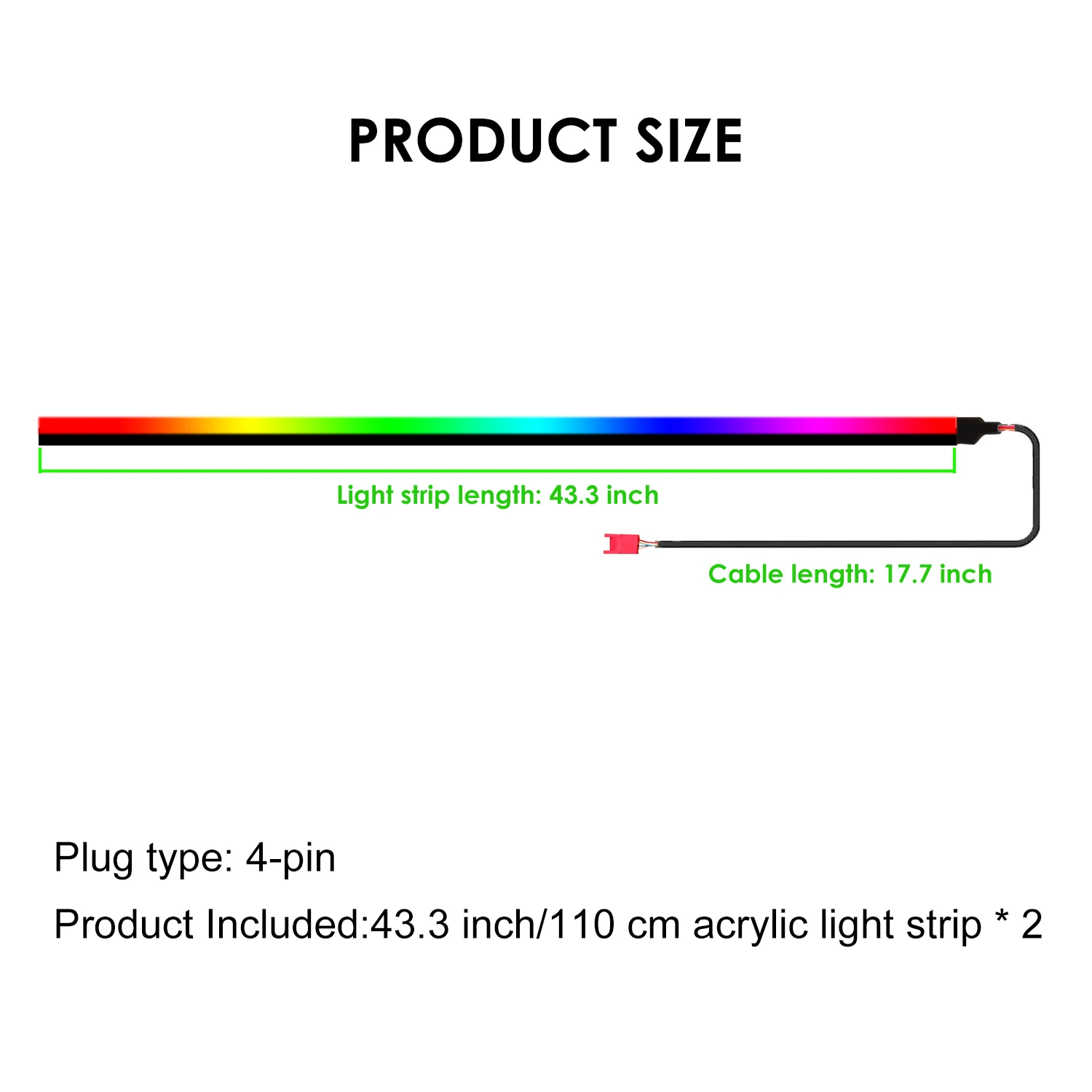 128 Colorful Universal Decoration Car LED Strip Light RGB Fiber Optic Rainbow Ambient Lighting bar（2 Piece 43.3inch/110cm） view 2
