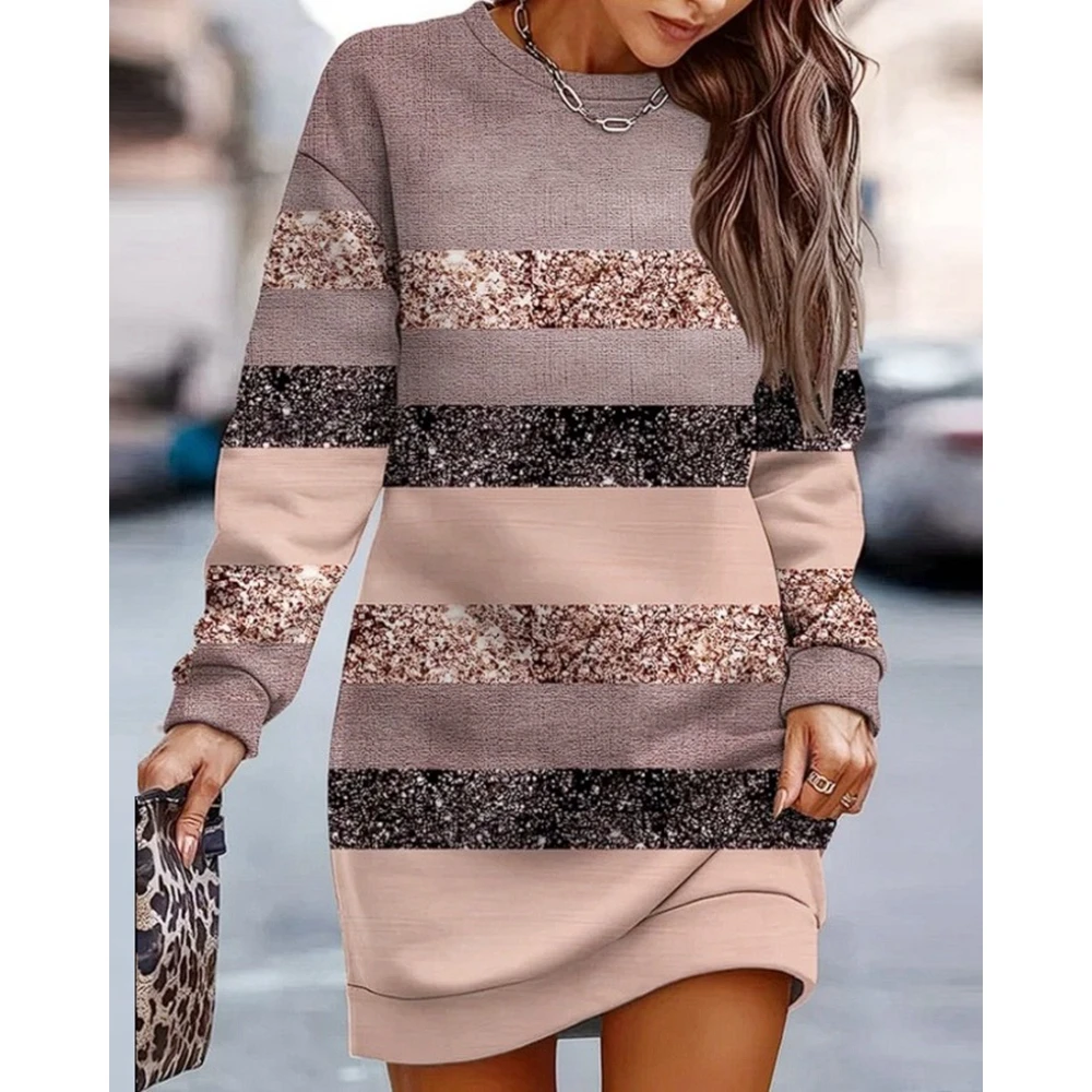 

Autumn Winter Women Striped Round Neck Long Sleeve Casual Dress Colorblock Dresses for Femme Birthday y2k Elegant Streetwear