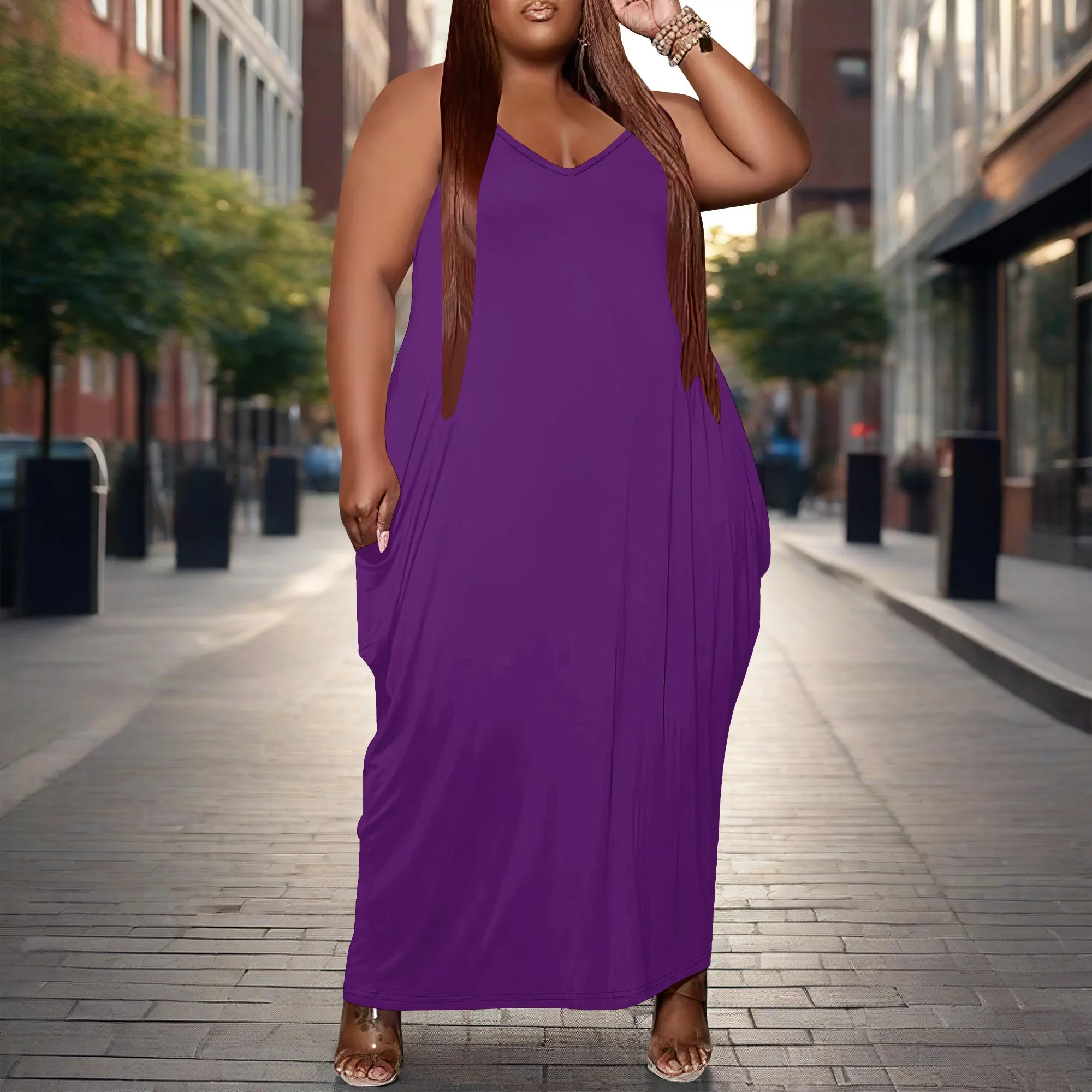 

Oversize Tshirt Dress Plus Size Short Sleeve Maxi Dress with Pockets