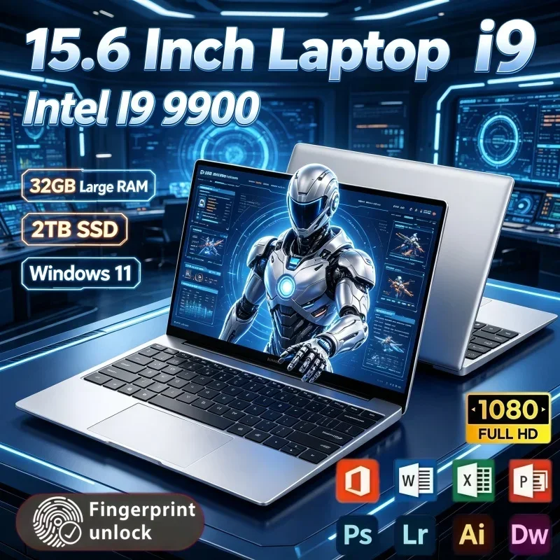 15.6 Inch Travel‑Friendly Laptop Intel Core I9 9900 32GB RAM 2TB SSD Windows11 Notebook For Business Trip Daily Game Office Work