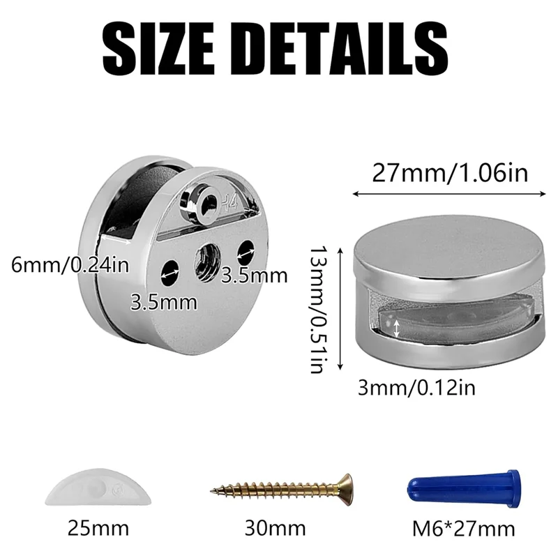 

AB33-Frameless Mirror Mounting Hardware Kit Mirror Holder Clips Round Shape Dual-Screw Fixing Mirror Glass Hanging Bracket