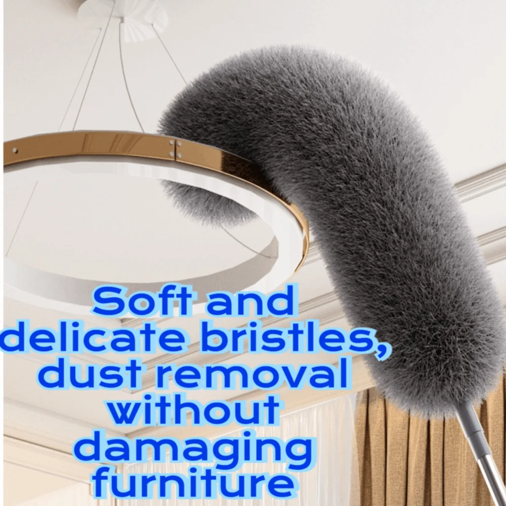 Stainless Steel Handle Flexible Bendable Duster 2.8m Long Handle Microfiber Brush Chicken Feather Duster Telescopic Design