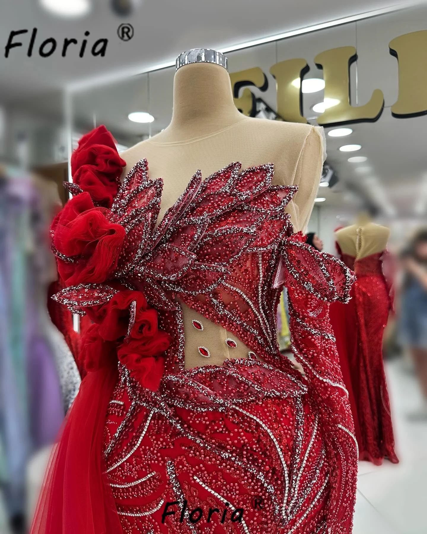 ชุดแต่งงานสีแดงหรูหรา ประดับลูกปัด ใบไม้ 3 มิติ ระบายแบบเมอร์เมด ชุดราตรีงานเลี้ยง ชุดออกงานพรอม ชุดผู้หญิง ตัดเย็บตามสั่ง ชุดราตรีหรูหรา 2026