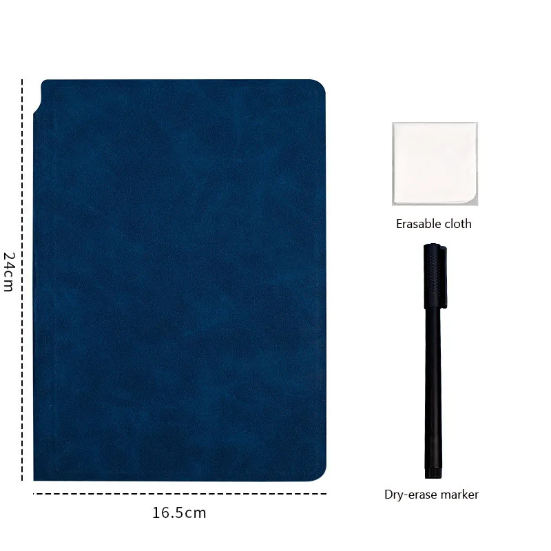 Cuaderno de pizarra blanca A5, cuaderno de cuero sin notas, bolígrafo de borrado, paño reutilizable, planificador semanal, portátil, elegante,