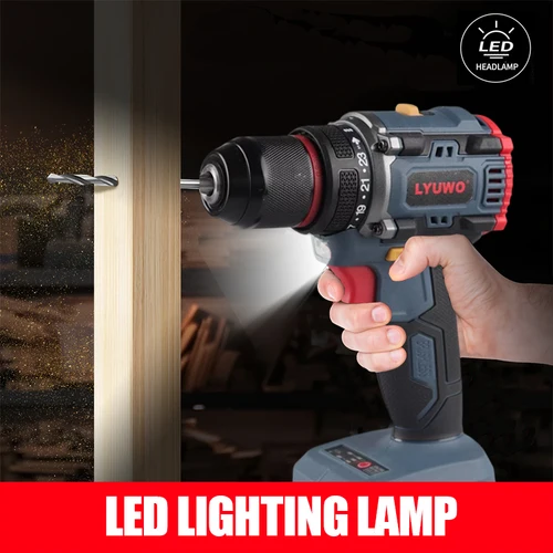 Imagen 2 del producto Taladro eléctrico sin escobillas LYUWO, recargable, adecuado para decoración y reparaciones del hogar. Dos engranajes ajustables