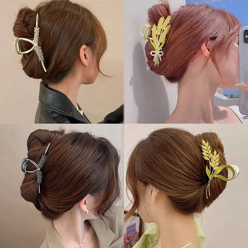 Wheat Hair Clip Metal Barrette For Women Hairpins Rhinestones Fashion Alloy Hair Claws Girls Ponytail Hair Accessories Headwear