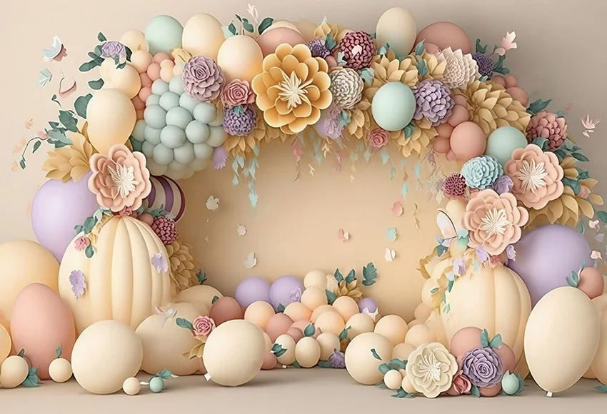 Mehofond-Fondo de fotografía con arco azul, globos, flores, pastel de fiesta de cumpleaños de niña, retrato de Smash, decoración, telón de fondo para estudio fotográfico