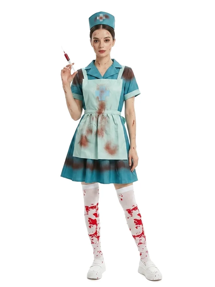 Déguisement Infirmière Zombie Déchirée avec Coiffe – photo 7
