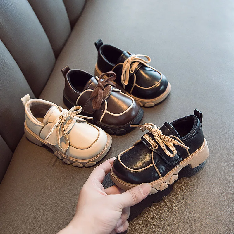 

2024 Fashion Boys Toddler Girls With Velvet Leather Shoes Big Girls Square Heel Platform Shoes Non-slip Lace-up Ankle Shoes