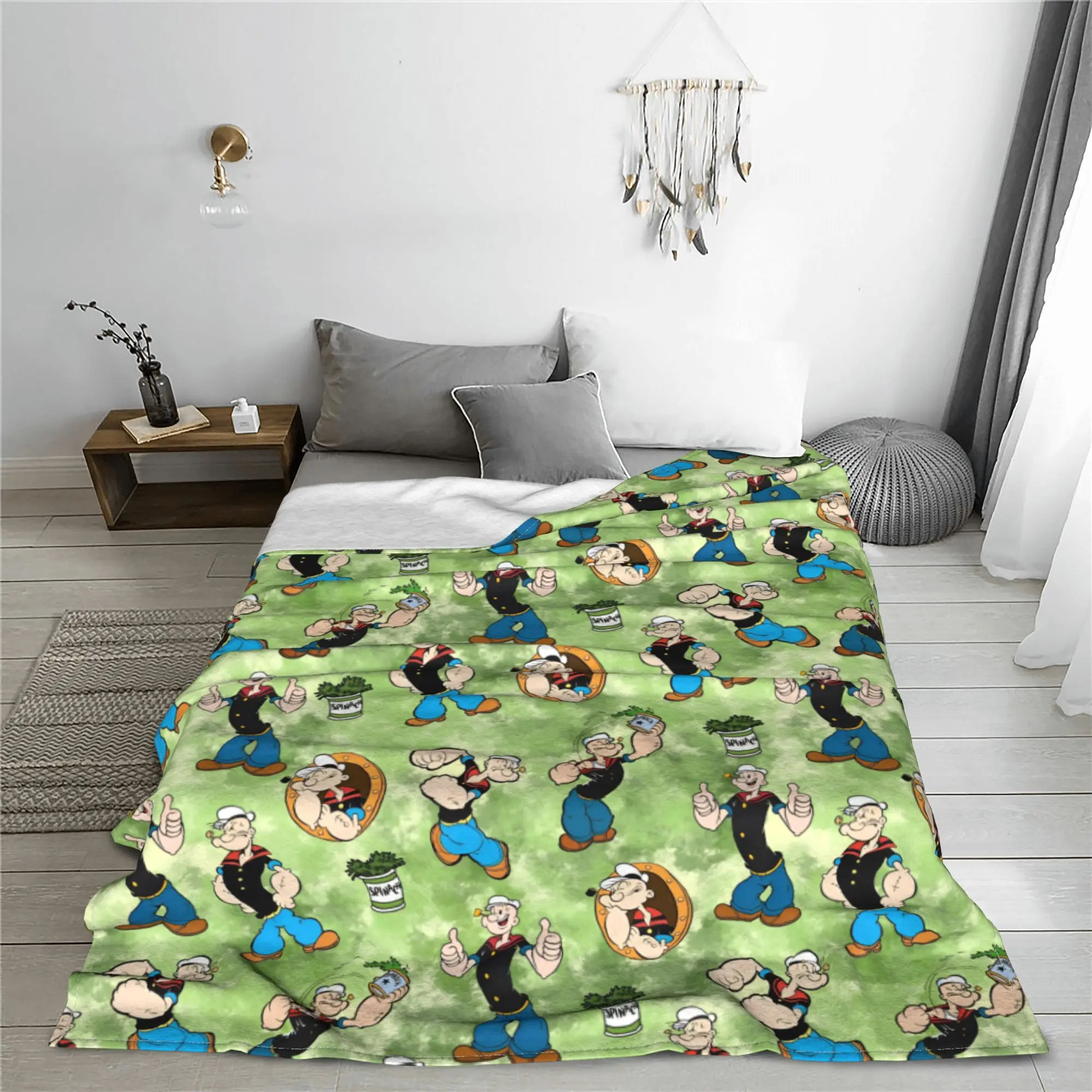 Sailor P-Popeye Spinach Blanket Funny Cartoon Flannel Novelty Warm Throw Blanket for Bedspread All Season Outdoor