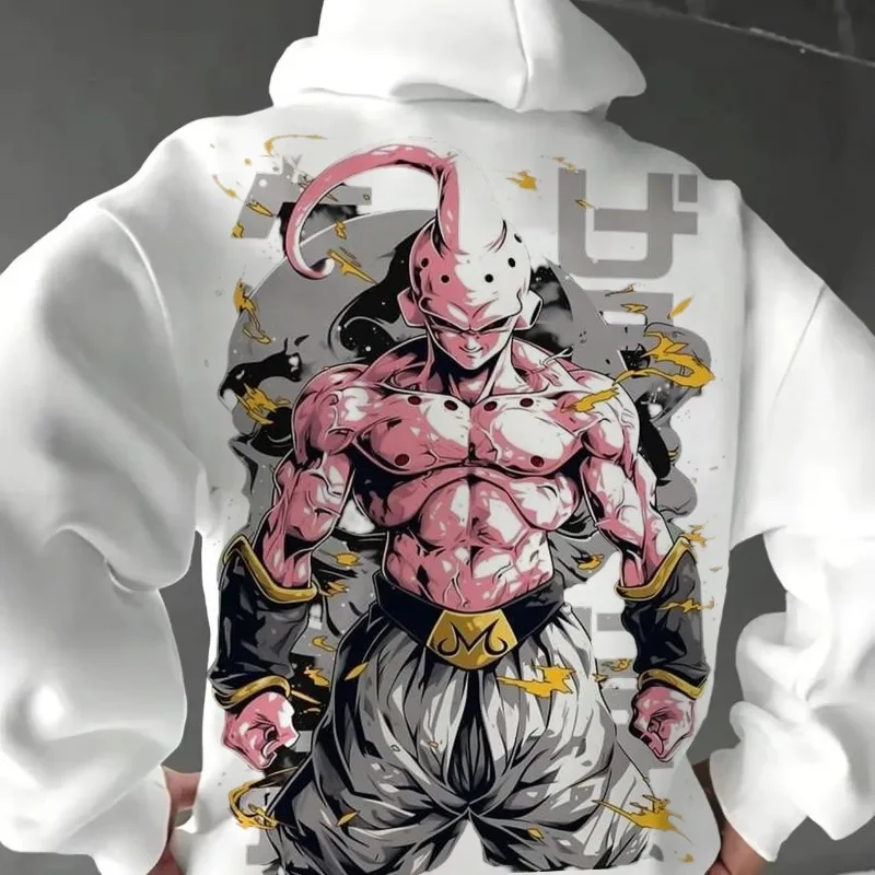 日本アニメドラゴンボールパーカー魔人ブウ柄プリントメンズスポーツウェア秋ルーズ長袖ストリートY2Kトップス