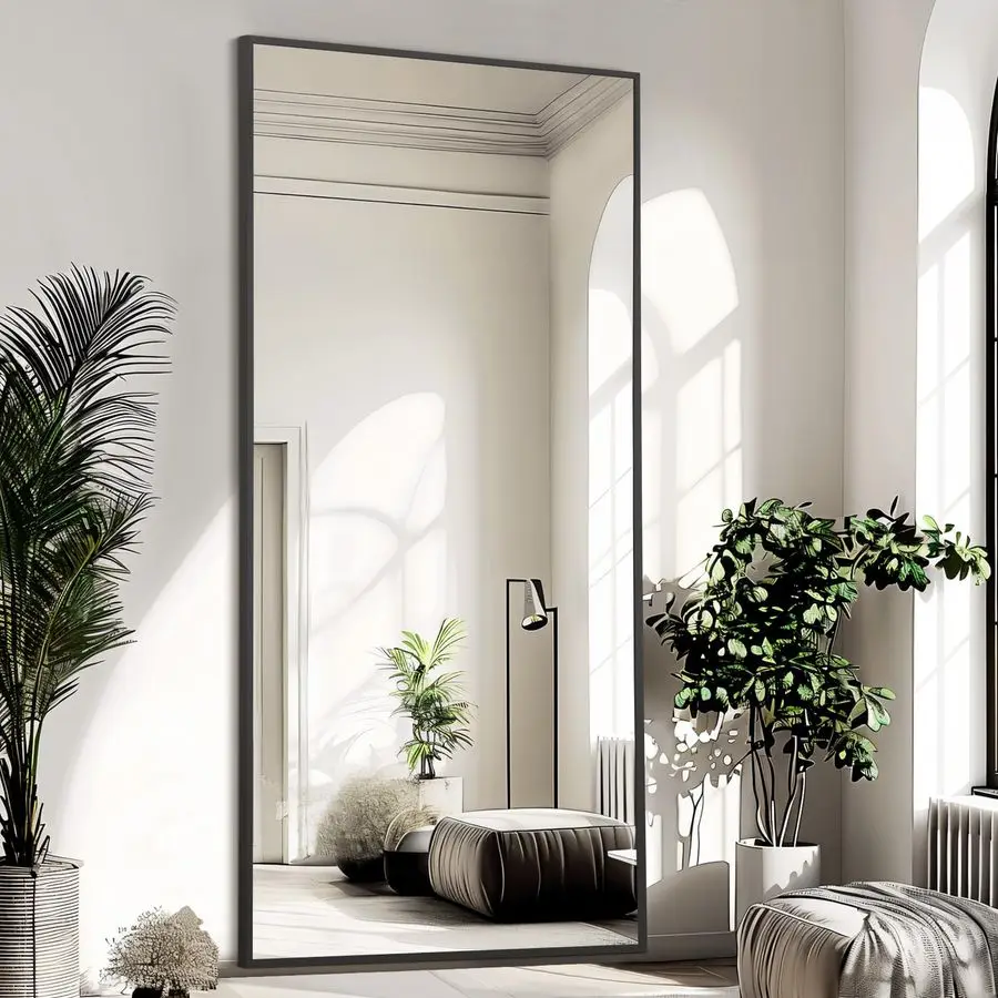 Full Length Mirror, 76 x34 Oversized Floor Mirror Free Standing, Large Full Body Mirror for Bedroom Living Room Gym, Black Mirr
