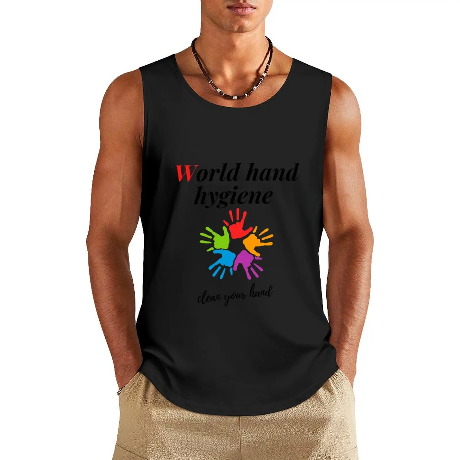

world hand hygiene -clean your hand Tank Top muscular man Gym man Men's sleeveless