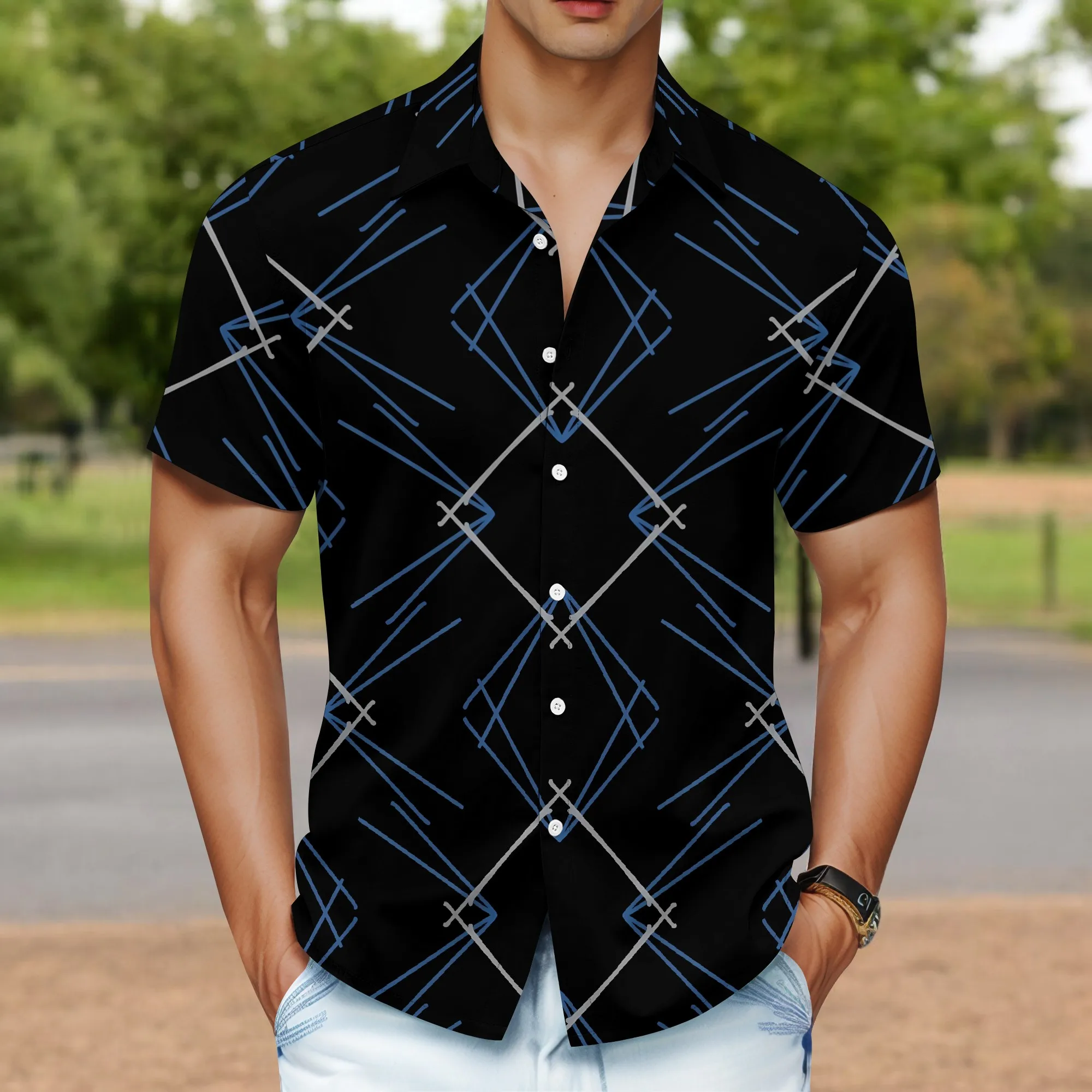 

YEAE Line Art Print Shirt for Men Summer Casual Short Sleeve Top