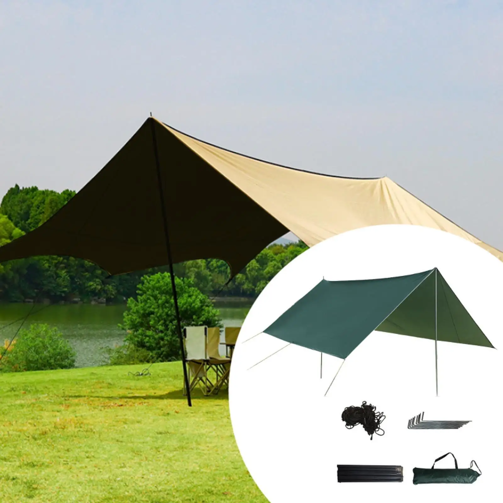 

Camping Hammock including Tent Stakes and Carry Bag Premium Lightweight Square Rainfly Tarp for Hammock for Picnic Garden Travel