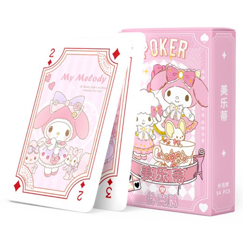 Sanrio naipes juegos de mesa dibujos animados lindo Kuromi My Melody Cinnamoroll Pochacco pompón Purin Hello Kitty niño niños juguete cubierta