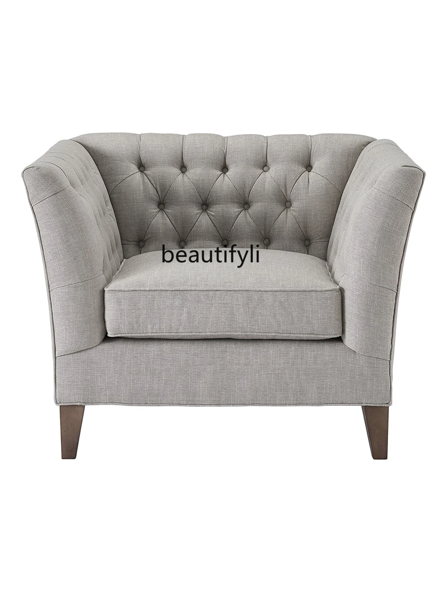 

American Country Fabric Couch Single Sofa French Entry Lux Cream Style Leisure Chair Balcony Simple Wingback Chair