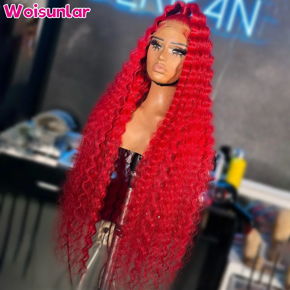 Hot Red Lace Front Wigs Human Hair For Women Deep Wave 180% Density 13x4 Lace Front Wigs Transparent lace human hair wigs 100%