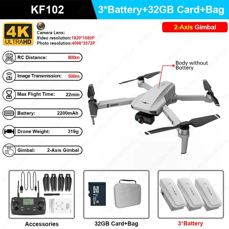 Top KF102 Max GPS Drone 4k Profesional FPV HD Camera KF102 Drones 2-Axis Gimbal Brushless Motor RC Quadcopter VS ZLL SG906 Max