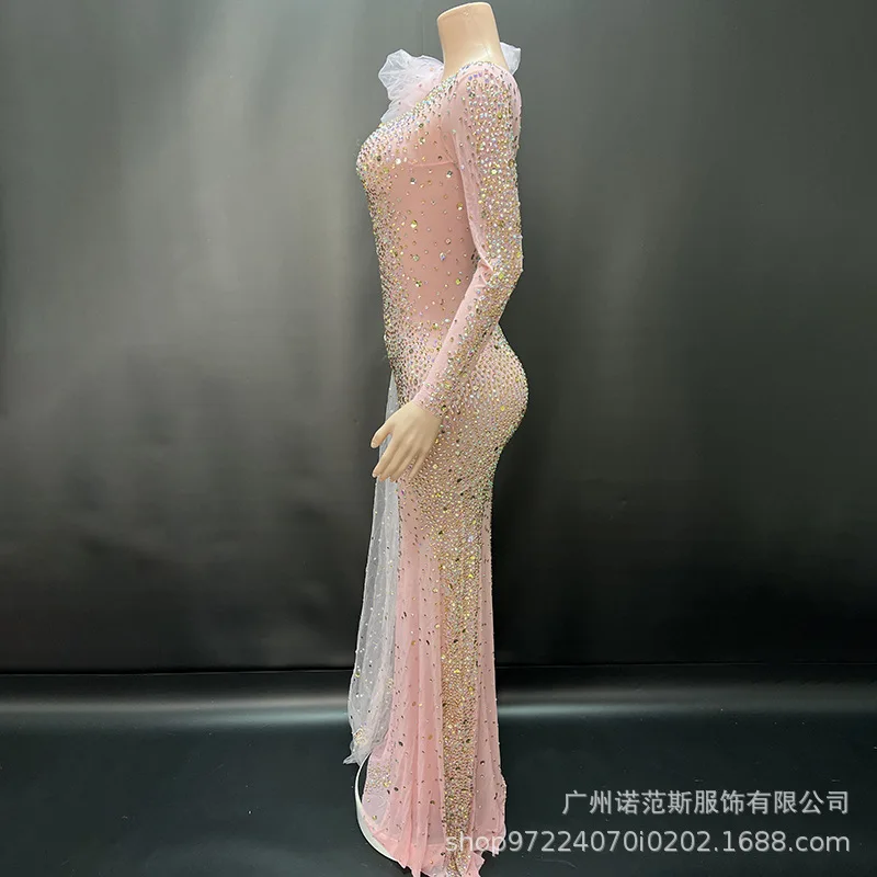 Spring Pink Diamond Temperament Dress Annual Meeting Ladies Premium Dress Singer Beard Performance Vestidos Para Festas Luxuosas