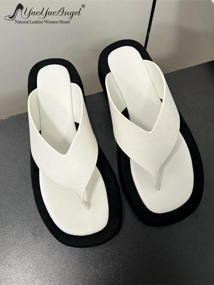 

Женские летние новые повседневные уличные шлепанцы, толстые тапочки на платформе, обувь высокого качества из коровьей кожи, праздничные пляжные тапочки