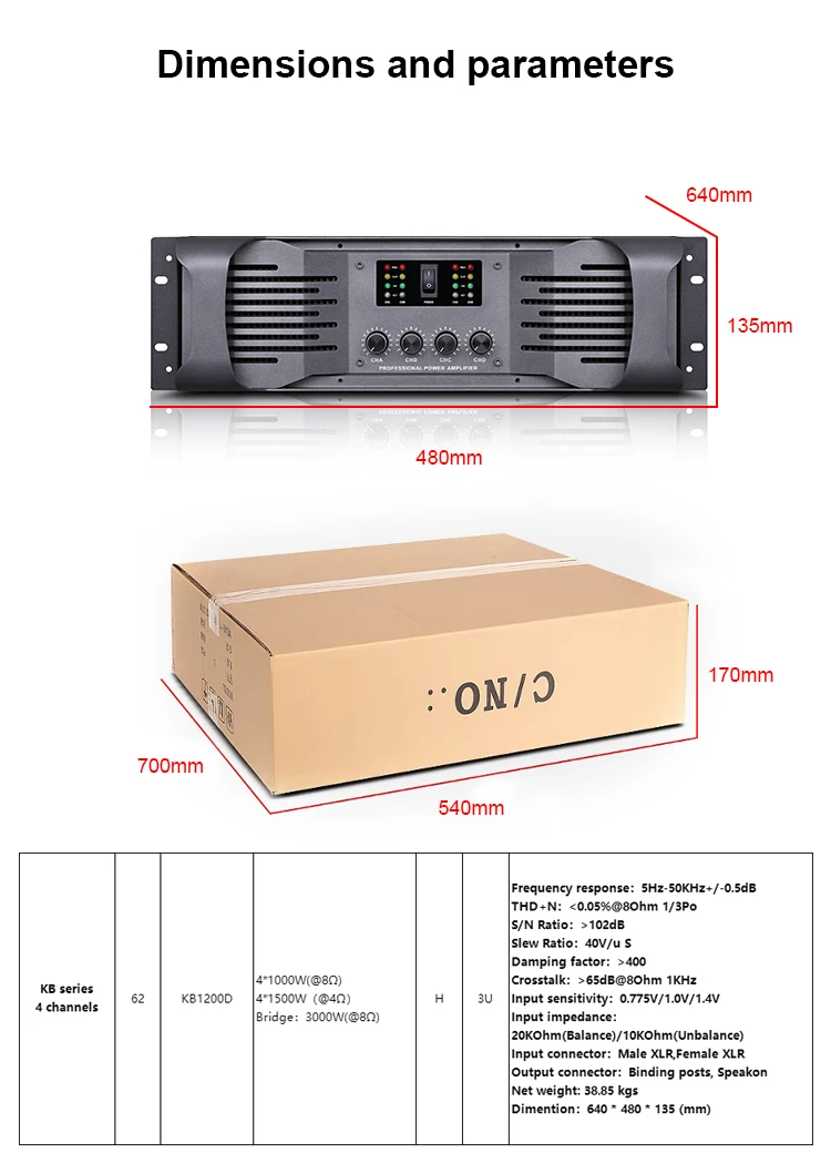 KB1200D 4*1000 واط 3U المهنية مكبر كهربائي 2Ch الفئة H عالية قوية سانواي مكبر كهربائي #3