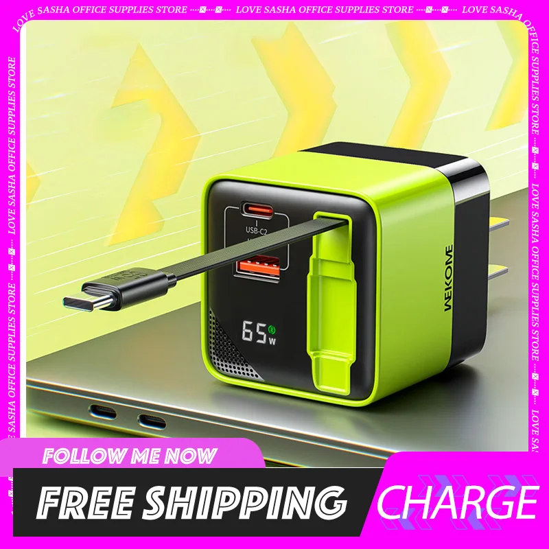 Wekome U39 Gallium Nitride Charger Socket 65w Fast Usbc Type-C Charger Fast Charging For Iphone Android Smartphone Gamer Gifts