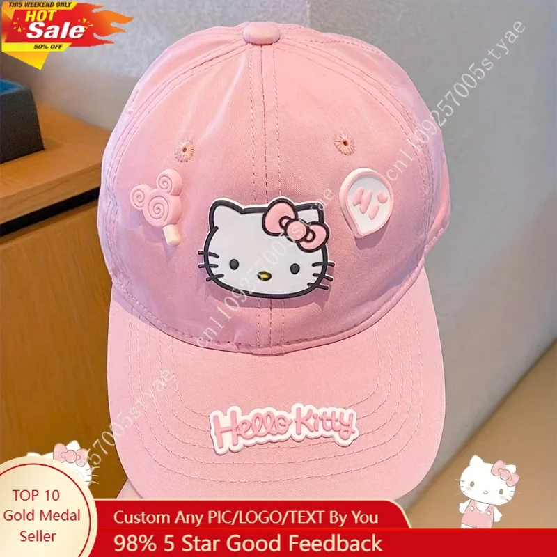 

Sanrio New Summer Kitty Cat Adjustable Peaked Cap Breathable Polyester Four Seasons Kitty Cat Sun Hat Baseball Cap Y2k Style