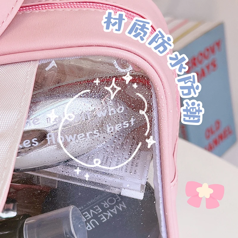 Kawaii Beach Bag for Women PVC Transparent Large Capacity Cartoon Makeup Bags Korean Fashion Cute Pink Waterproof Toiletries Bag