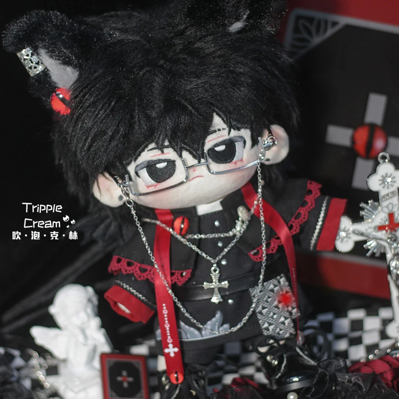 Cool Handsome Fashion Dark Gothic Cat Ear Suit Cosplay For 20cm Plushie Cotton Doll Clothes Clothing Outfits Anime Toy  For Kids