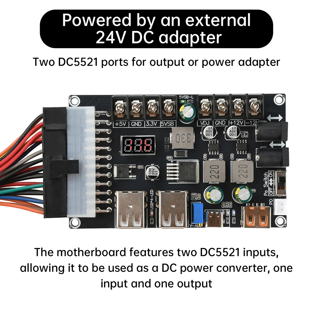 20/24Pin ATX لوح مهايئ الطاقة هيكل سطح المكتب وحدة إمداد الطاقة USB Type-C شحن سريع 3.3 فولت 5 فولت 12 فولت VDJ الجهد القابل للتعديل #1