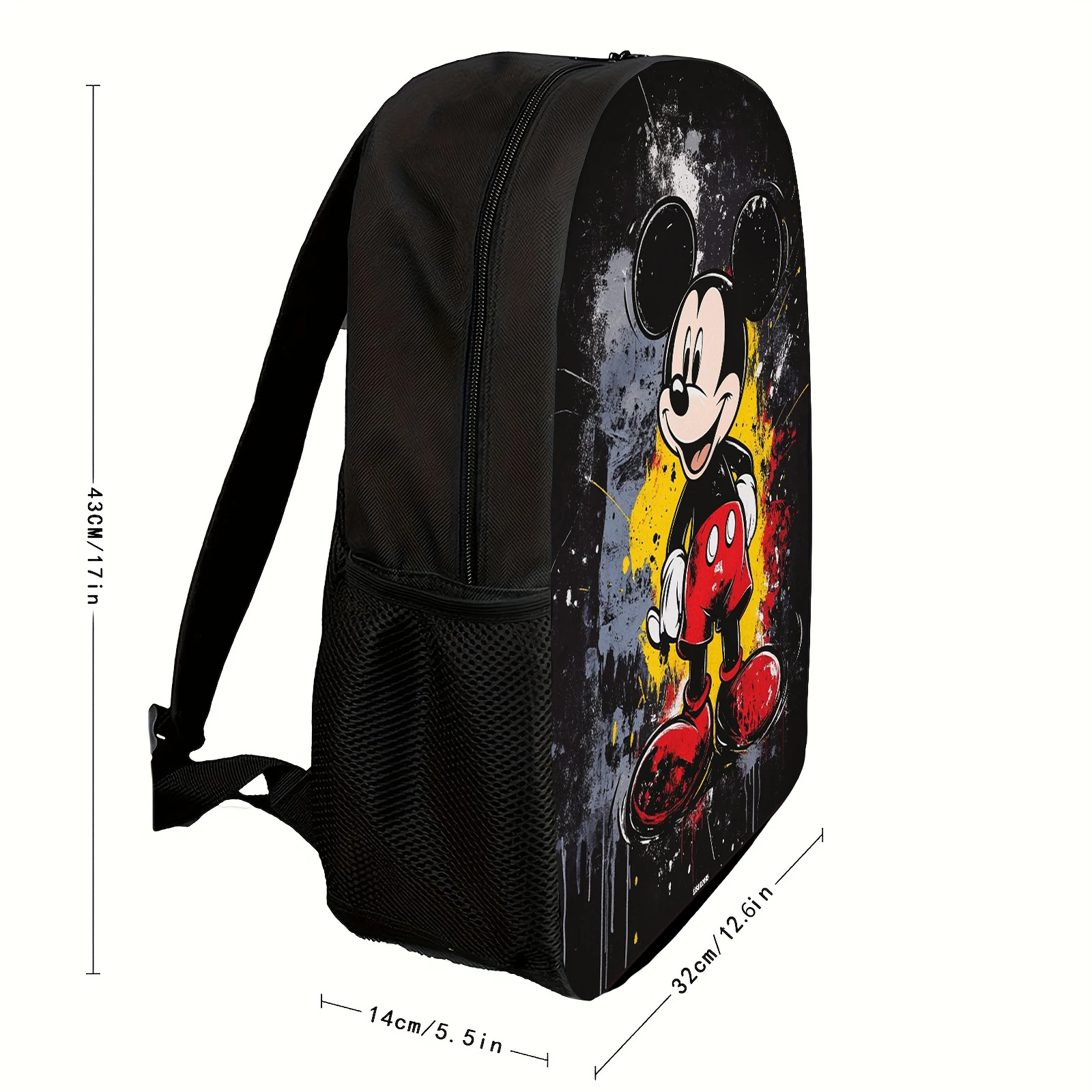 Mickey Print Mochila com tinta salpicada, adequado para deslocamento diário e uso de viagem, presente do estudante, 1pc