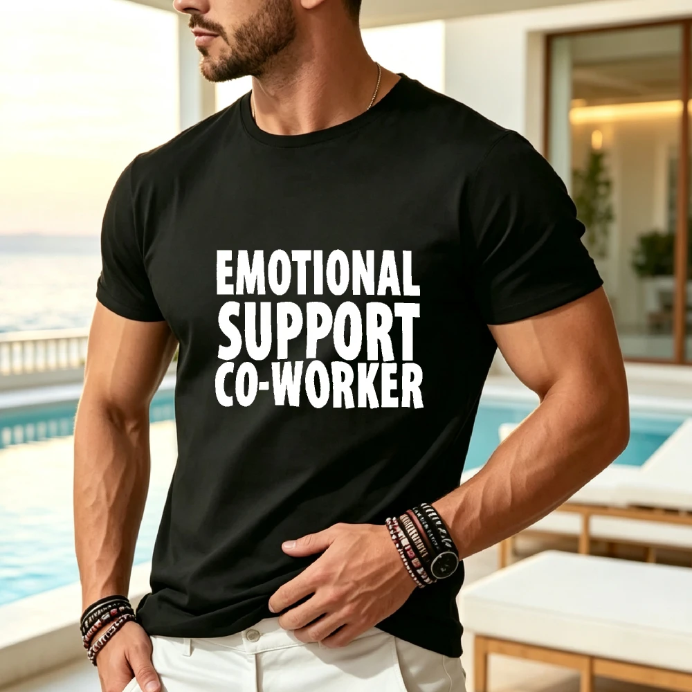 Funny Emotional Support Co-worker T-Shirt - Office Humor Graphic Tee Suitable for Men & Women, Lightweight Black Shirt with White Text, Machine Washable Comedy Gift for Coworkers, Emotional Support Workplace Apparel