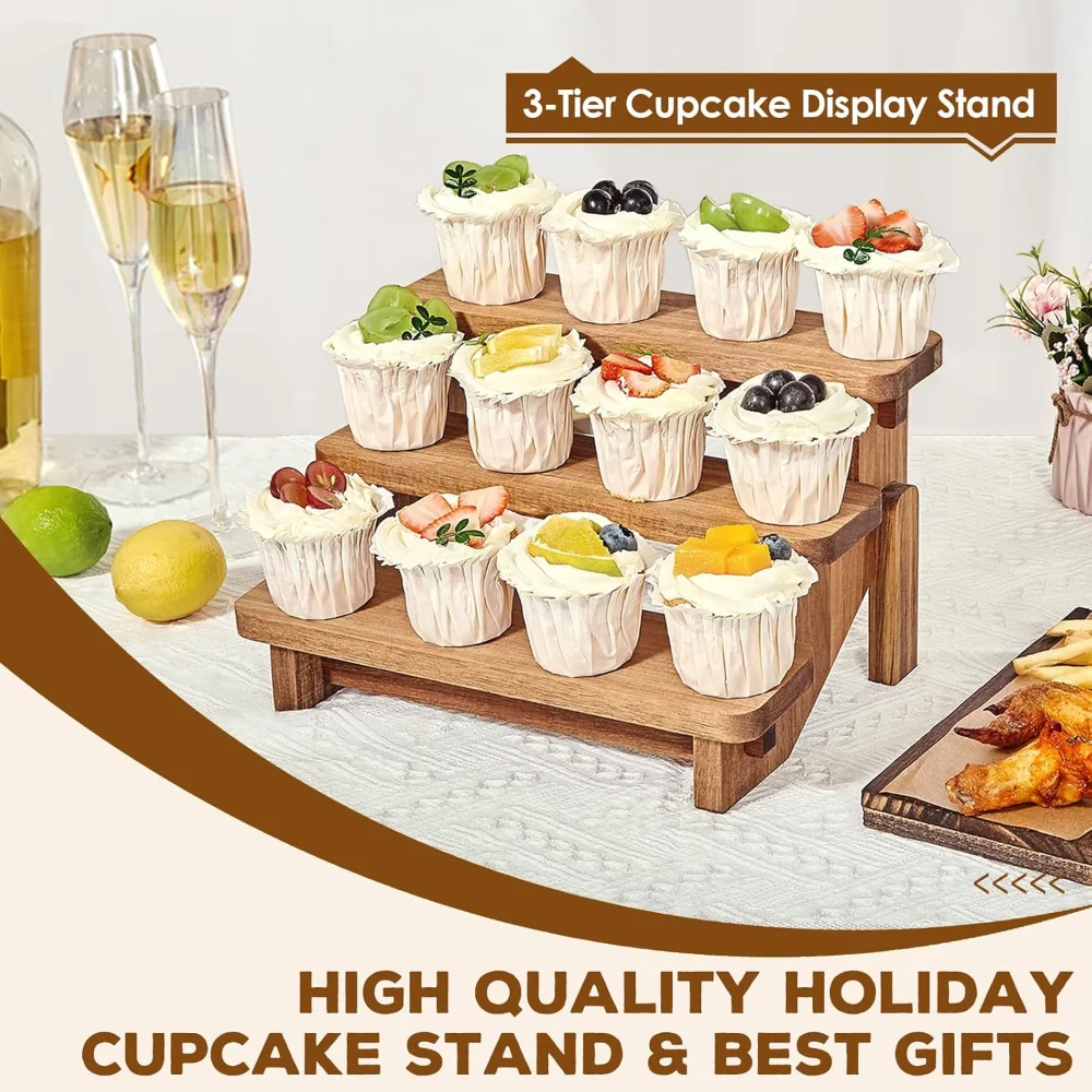 3 Tier Wood Display Riser Dessert Cupcake Display Earring & Ring Holder Stands Figurines Organizer Showcase Rack Perfume Stand