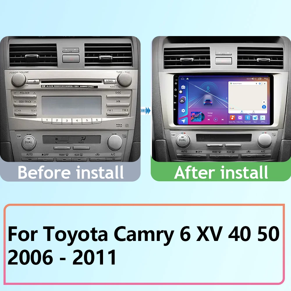 Автомобильный радиоприемник для Toyota Camry 6 XV 40 50 2006 - 2011 Carplay 4G BT GPS-навигация, мультимедийный стереопроигрыватель, фонарь, Wi-Fi, без DVD, 2din