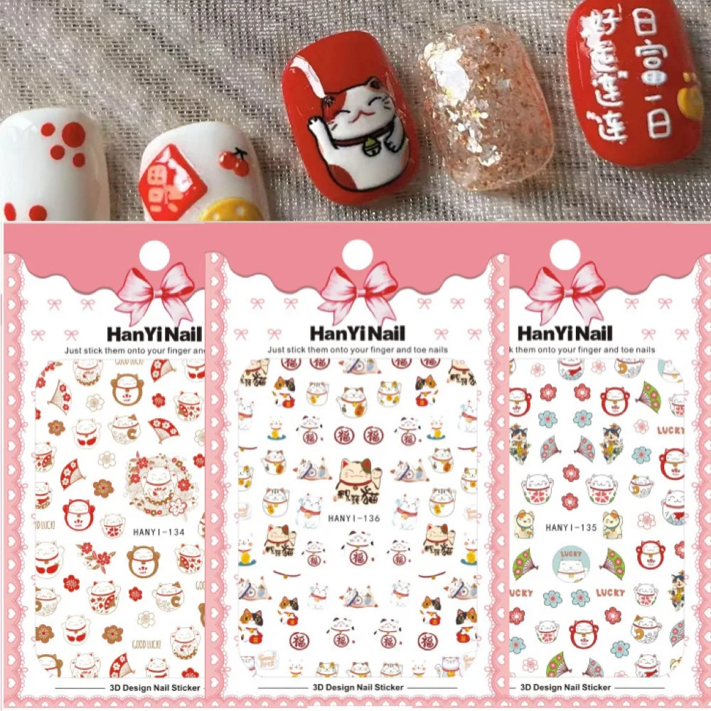 

1 sheet Money cat/Lucky cat 3D Nail Art Stickers Nail Decals for Nails Manicure Japanese Design DIY Happy Accessories