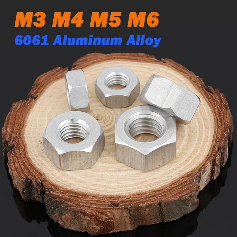 10~500Pcs M3 M4 M5 M6 6061 Aluminum Alloy Hexagon Nuts Hex Nut DIN934